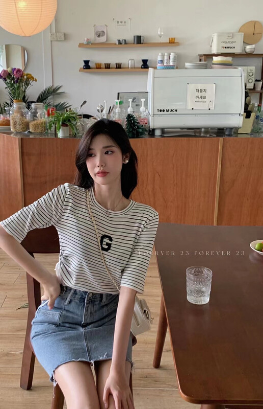 [forever23] embroidered striped drawstring sweater a1129# hjy