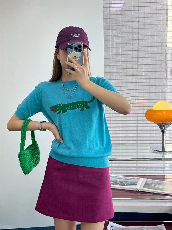 New year in early spring! [rich Papa] round neck crocodile fashion retro short sleeve T-shirt 21s053\zxx