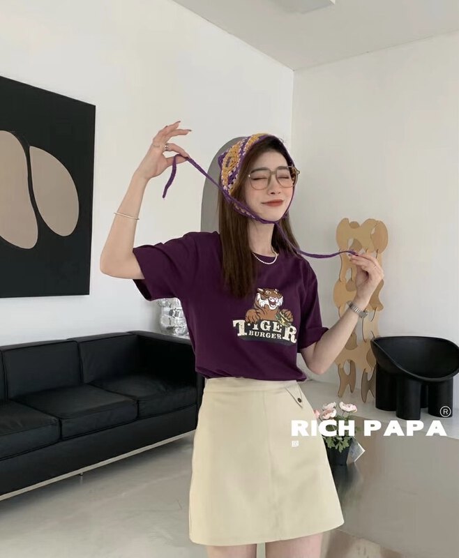 Original price 47.37! [rich Papa] round neck versatile printed short sleeve T-shirt t304# zxx