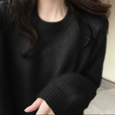 Round neck thickened sweater women's autumn and winter  Korean chic loose Pullover cashmere loose bottomed sweater