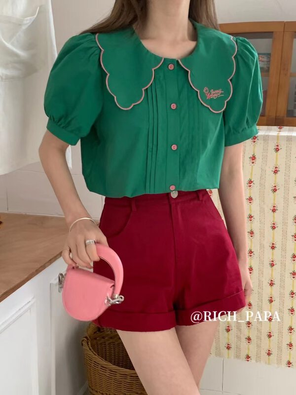 Original price 88.99! [rich Papa] versatile embroidered contrast shirt c046# zxx
