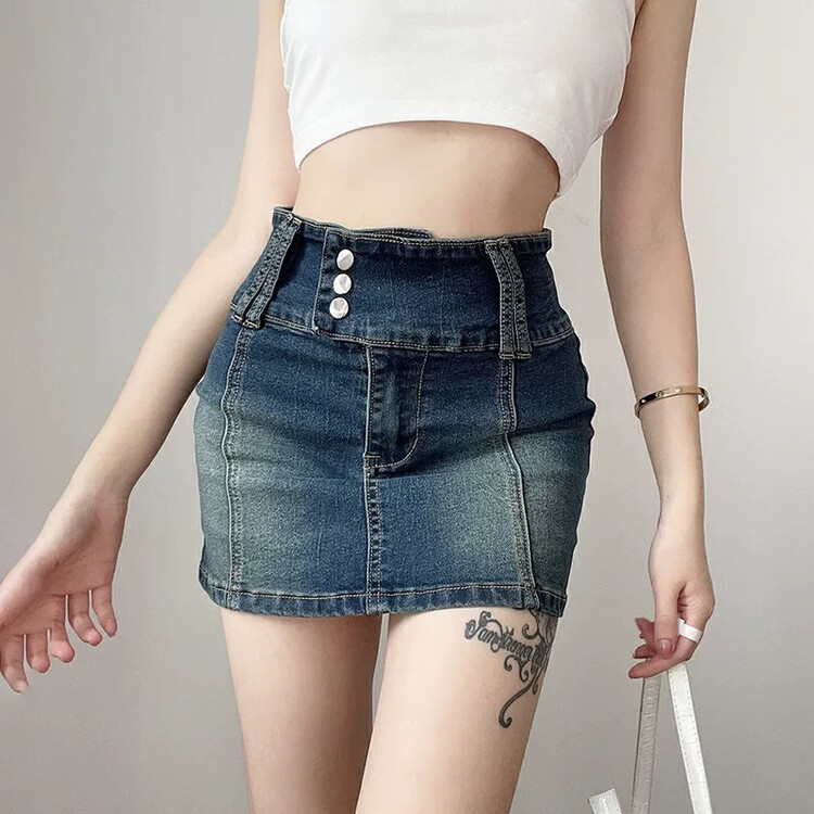 [good] Vintage washed elastic denim skirt 787535; JJ