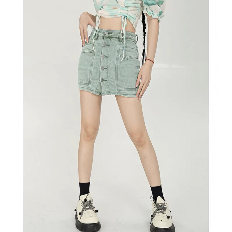 [good] elastic denim skirt with button design 7700# JJ