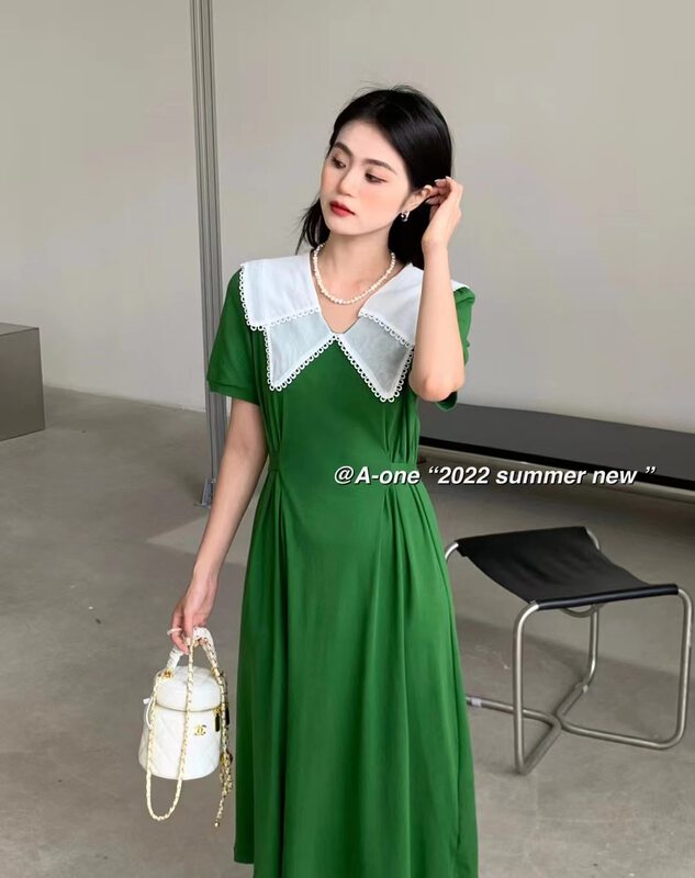 [A-One] summer sweet lady color contrast double Lapel dress 22208# hjy