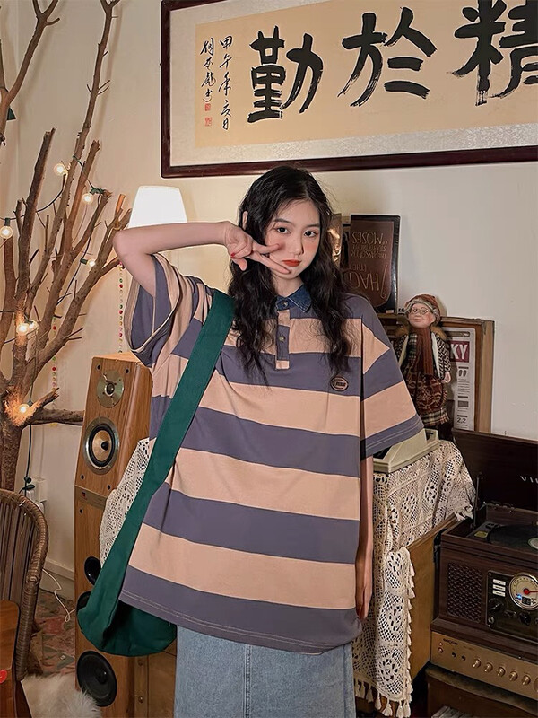 [lab eeda] Vintage Port style polo shirt with Lapel stripes 3208 # ozq