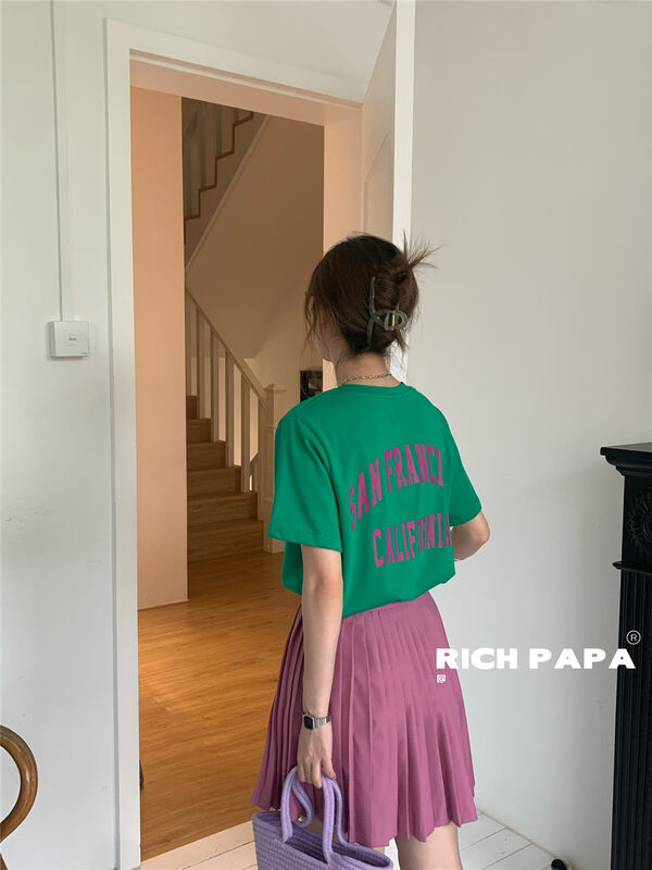 [rich Papa] Korean alphabet print versatile short sleeve T-shirt t293\zxx