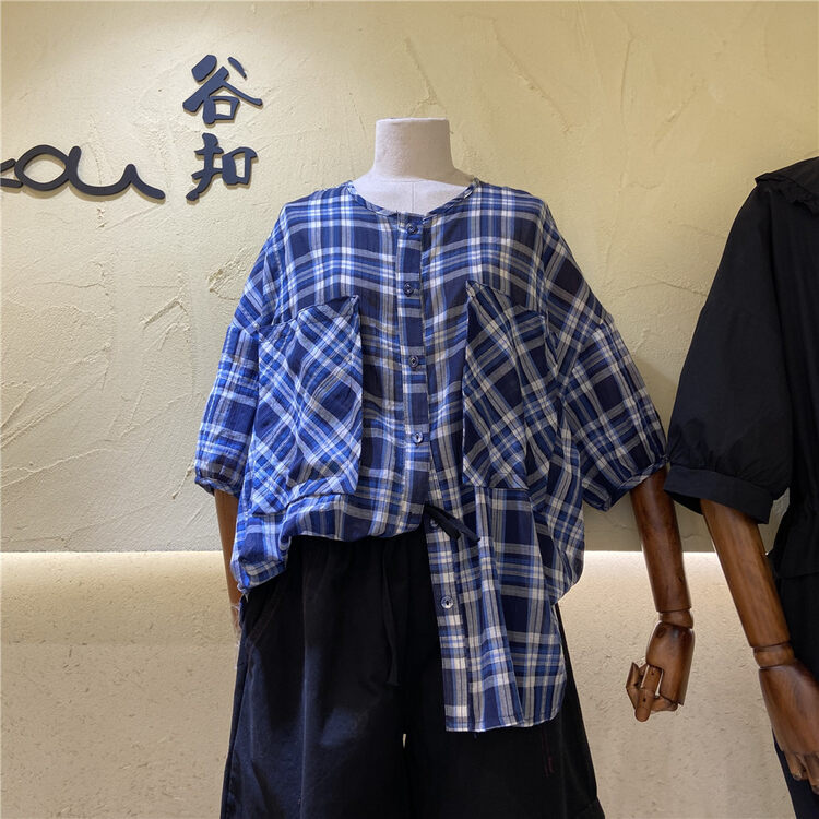 [gukou XZ] lattice comfortable Korean shirt 8778# L