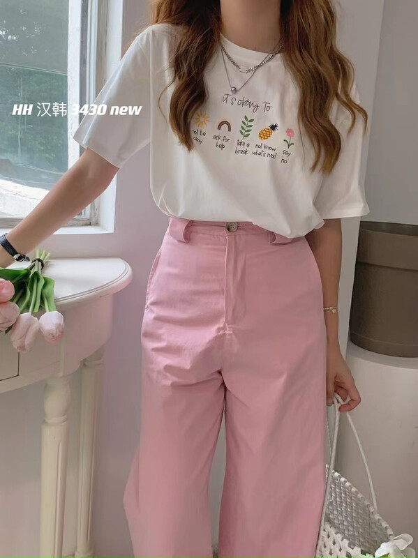 [HH &miss Lai] round neck casual simple and comfortable short sleeve T-shirt 3430# L