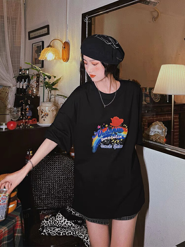 [lab eeda] Vintage Port style rose print round neck lazy short sleeve T-shirt 3204 \ozq