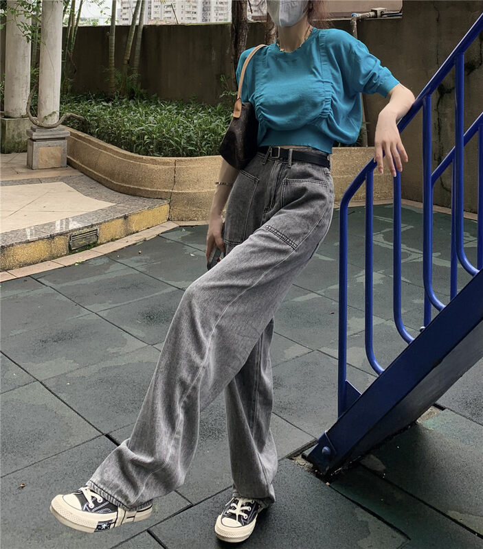 [QQ shop] casual high waist comfortable solid color jeans 666# ozq