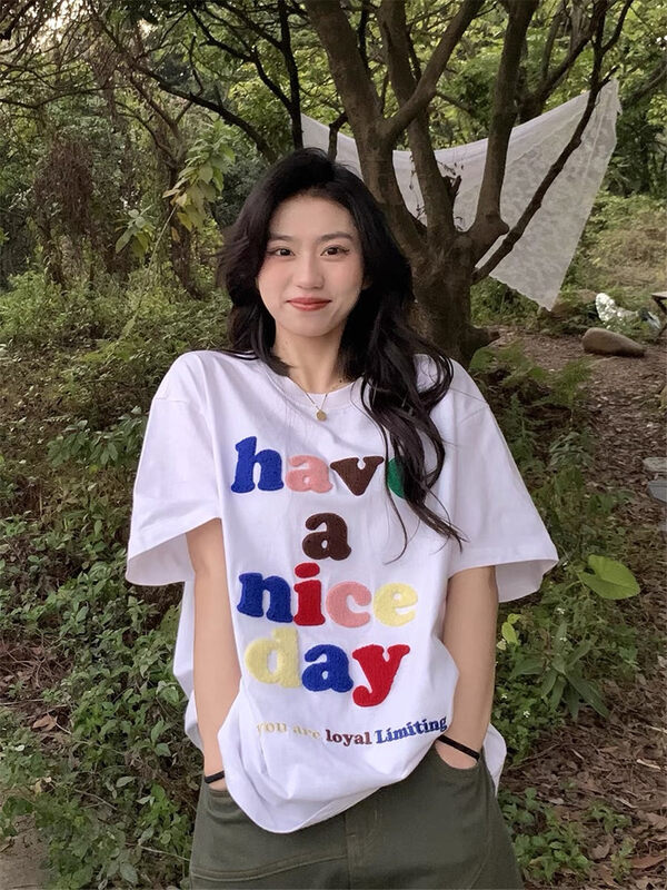 [lab eeda] casual letter towel embroidered short sleeved T-shirt t6317# ozq