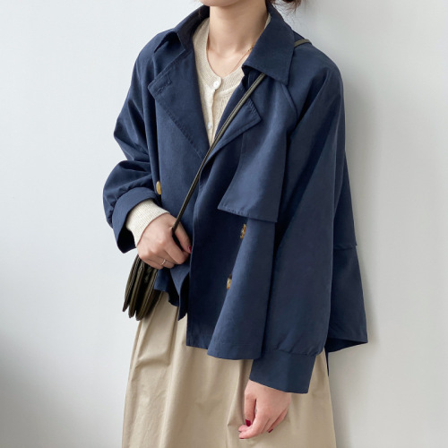 Actual shooting of 2022 Autumn New Retro small short windbreaker women's Korean chic loose temperament coat