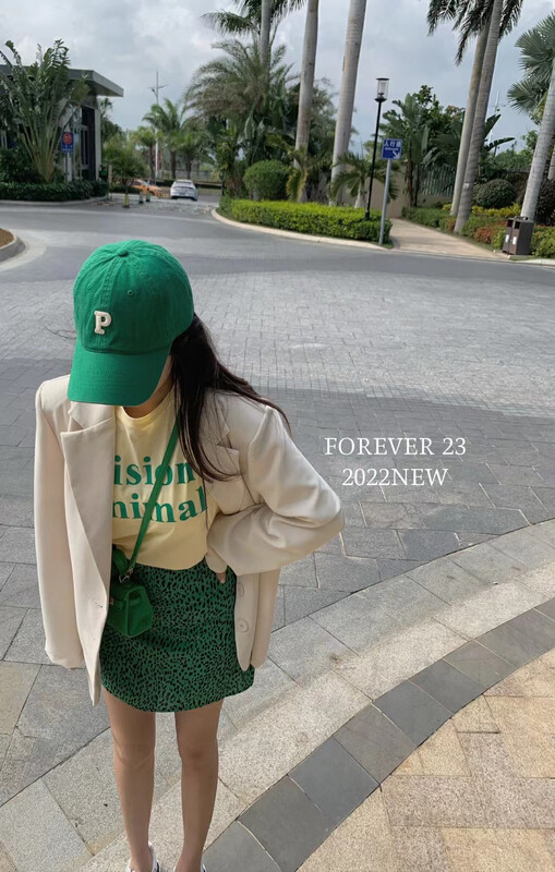 Original price 66.55! New year in early spring! [forever23] Korean alphabet T-shirt + leopard A-line skirt set 682# hjy