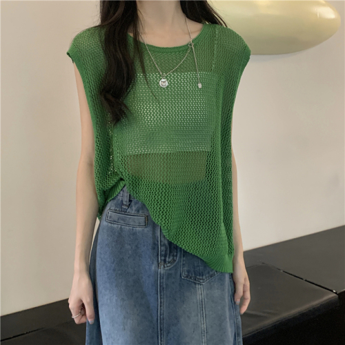 Real price summer new sweater vest thin sleeveless hollow out top