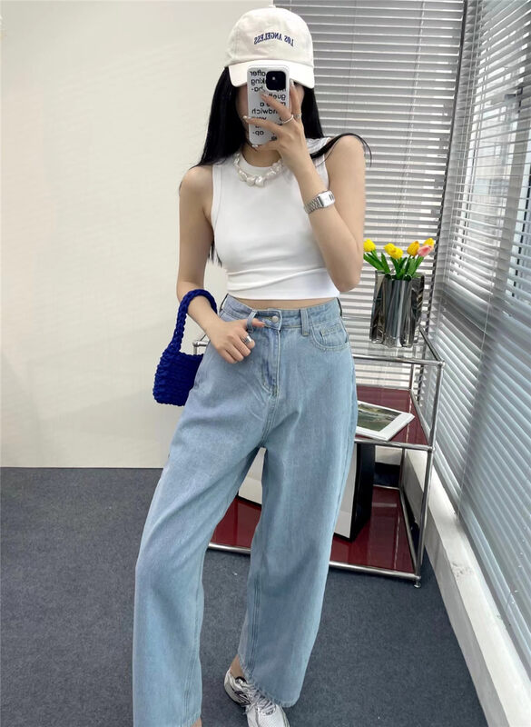New year in early spring! [rich Papa] simple High Waist Wide Leg skinny jeans 21n017# zxx
