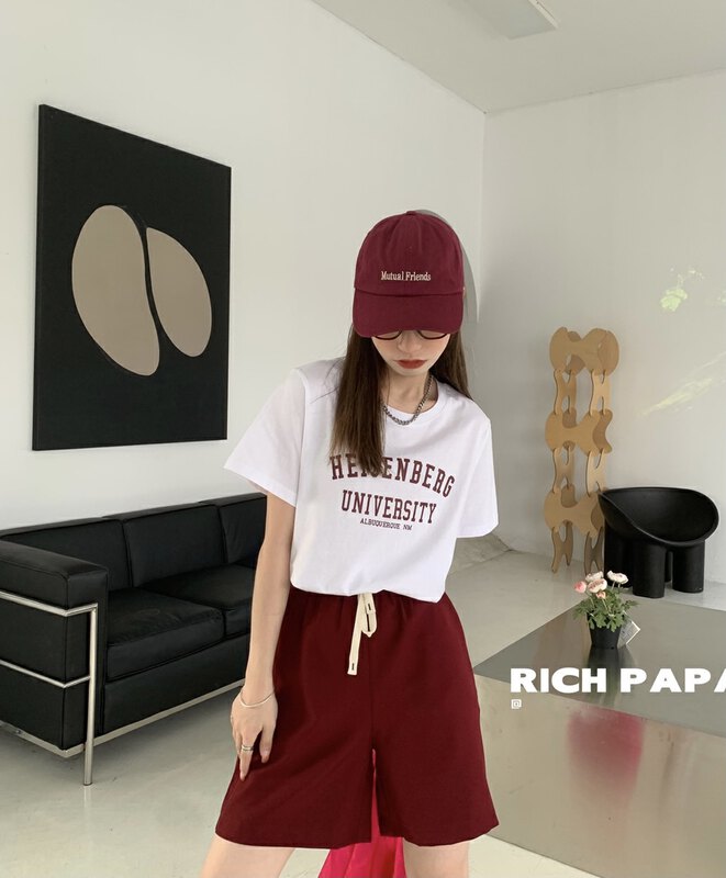 [rich Papa] elastic waist drawstring loose casual shorts k054# zxx