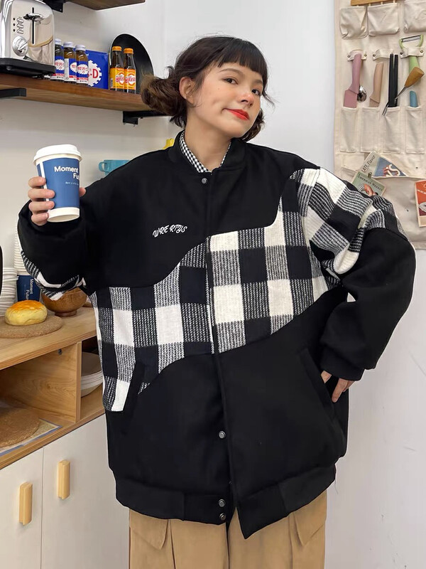 [lab eeda] Plaid patchwork bomber loose Vintage jacket 3206# ozq