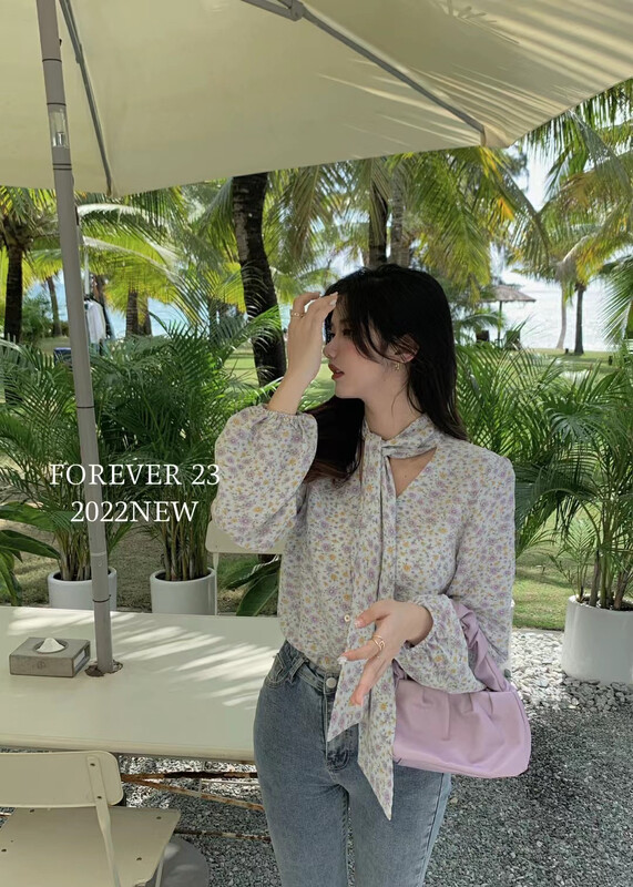 New year in early spring! [forever23] temperament bandage floral shirt 655 \hjy