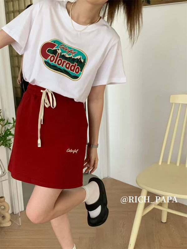 [rich Papa] simple elastic waist letter embroidered casual shorts ys1-q076# CLS