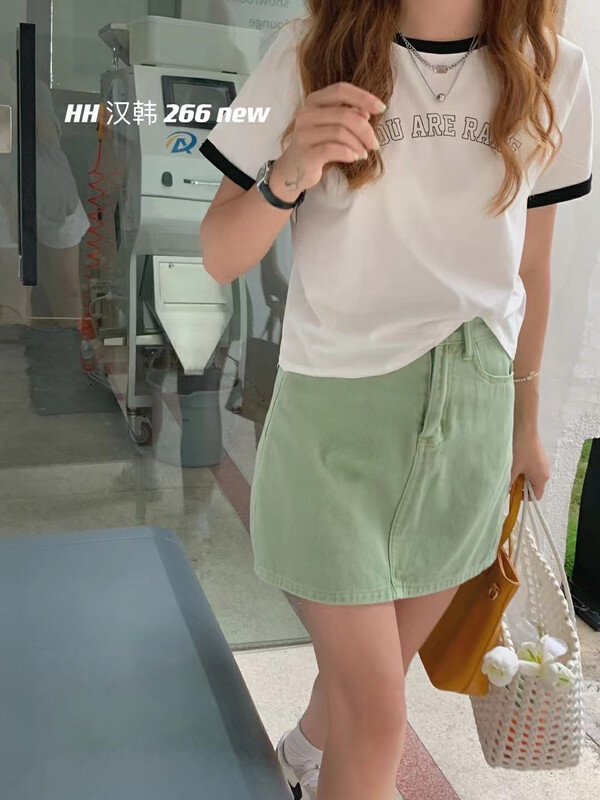 [HH &miss Lai] letter color blocking Round Neck Shirt 266# L