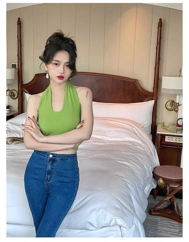 New in early summer! [Linna] fashionable ins short neck tank / suspender 6916# JJ
