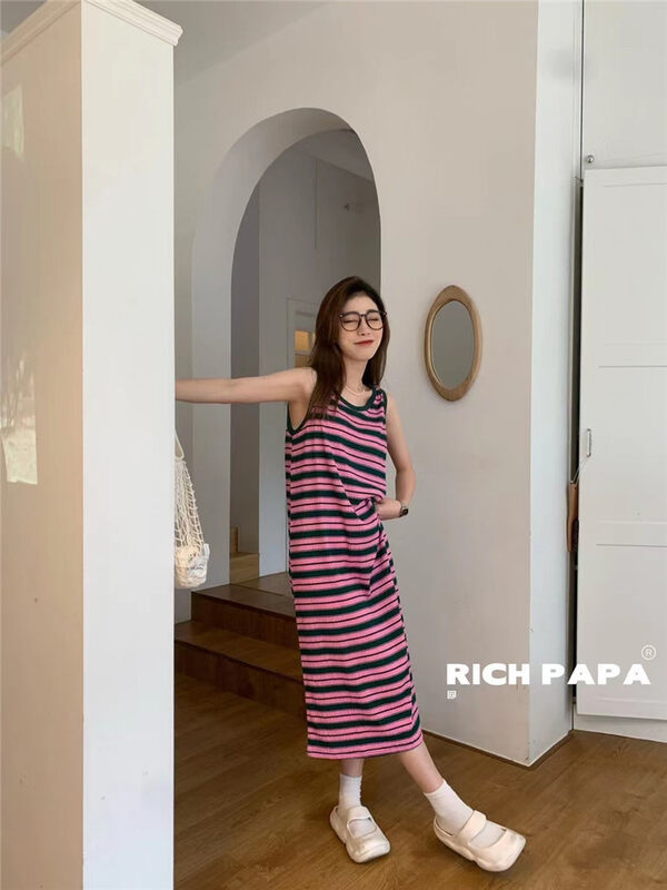[rich Papa] comfortable vest striped fashion dress l036# CLS