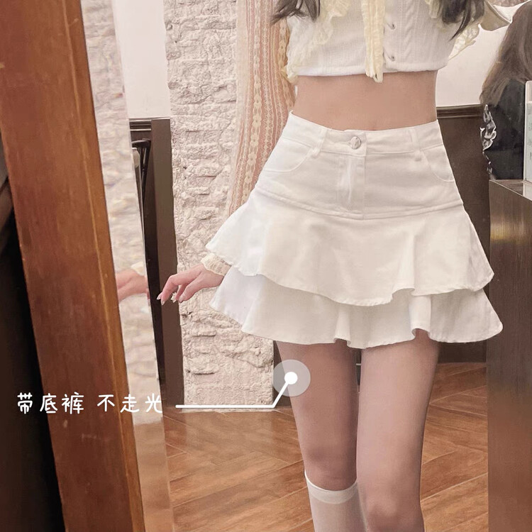 [good] double layered Ruffle elastic denim skirt 7698# JJ