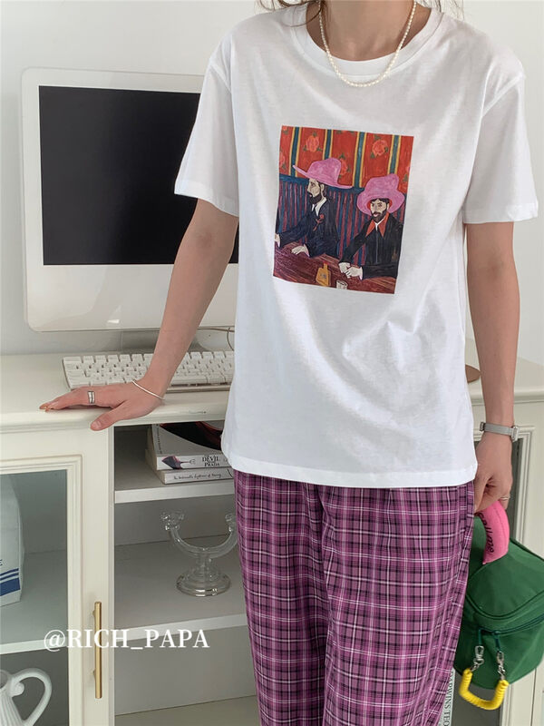 The original price is 43.99! [rich Papa] Korean round neck Lilliputian printed short sleeve T-shirt t332# zxx