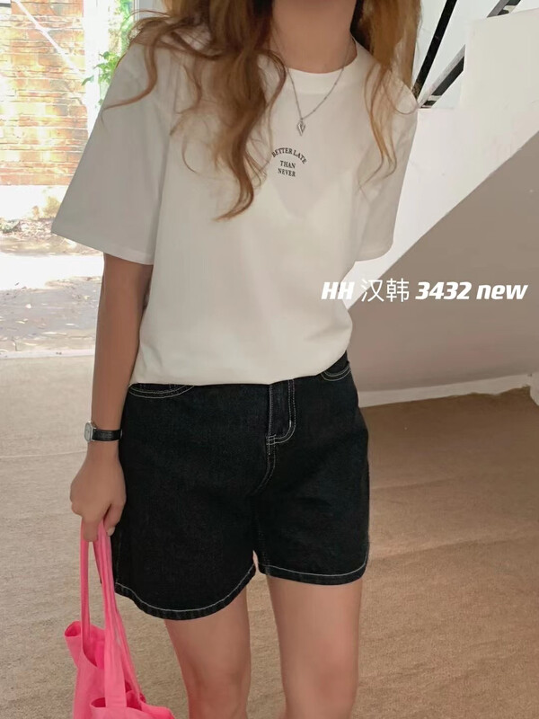 [HH &miss Lai] letter round neck comfortable and versatile short sleeve T-shirt 3432# L