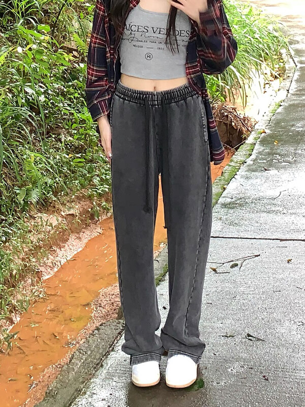 [lab eeda] washed, worn, casual, retro, loose, wide legged, knitted, draped and mopping jeans 3233# ozq