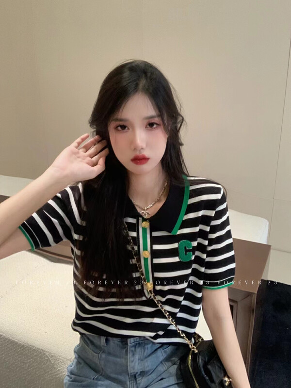 [forever23] Korean Striped Polo neck sweater a1109# hjy