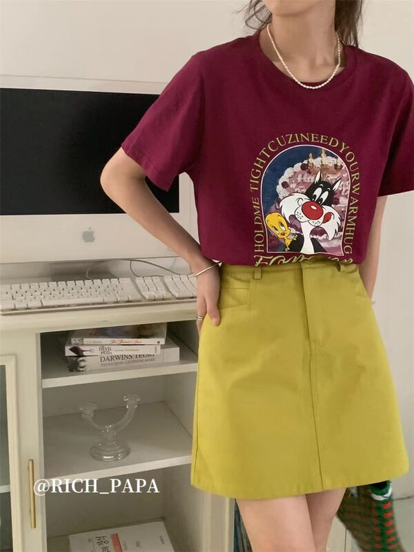Original price 47.37! [rich Papa] funny cartoon printed Korean Short Sleeved T-shirt t329# zxx