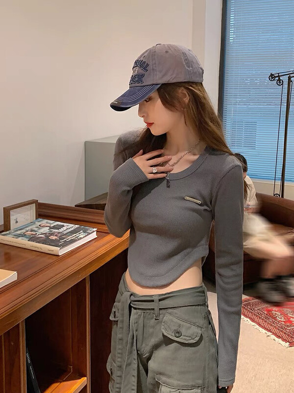 [lab eeda] slim fit, slim fit, versatile navel exposed long sleeve T-shirt 3226# ozq