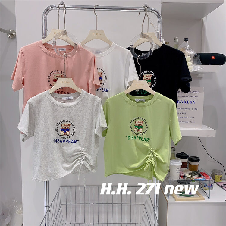 [HH &miss Lai] fashion round neck drawstring bear short sleeve T-shirt 271 × L