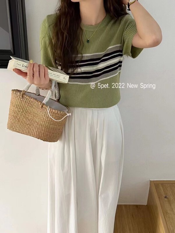 Original price 55.67! [5pet] round neck color matching versatile T-shirt 8840 \xyy