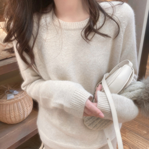 Round neck thickened sweater women's autumn and winter  Korean chic loose Pullover cashmere loose bottomed sweater