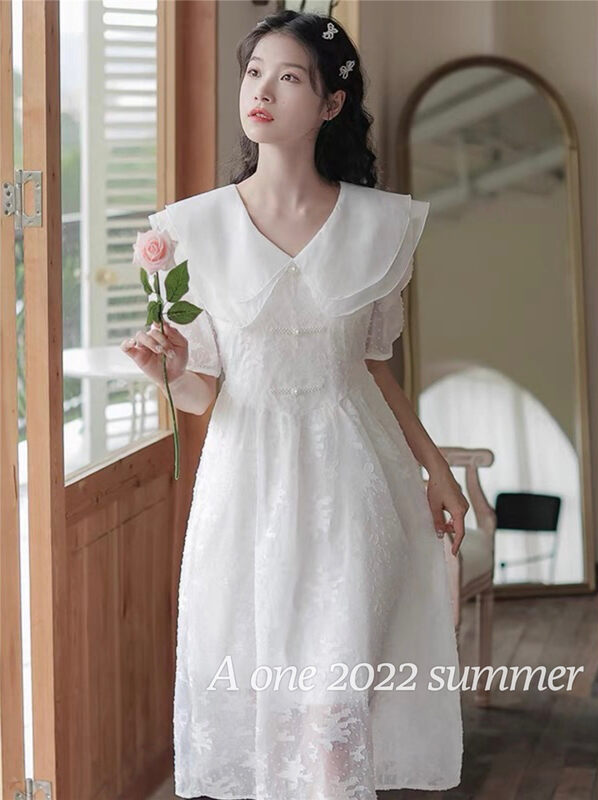 [A-One] Korean version of small women's doll neck high waist dress 5672\hjy