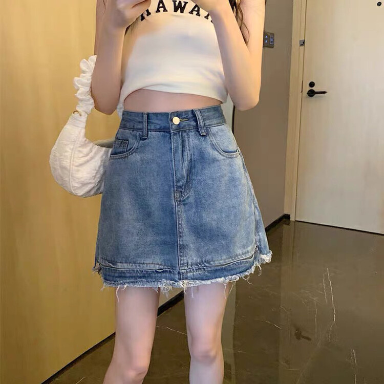 [good] Korean zipper design denim skirt 7870# JJ