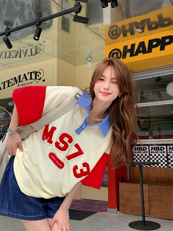 [lab eeda] design sense towel embroidered American loose Korean polo shirt 3229# ozq