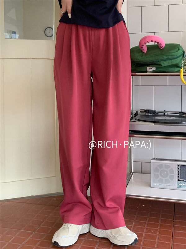 [rich Papa] Elastic Waist Wide Leg net color ins casual pants k049# zxx