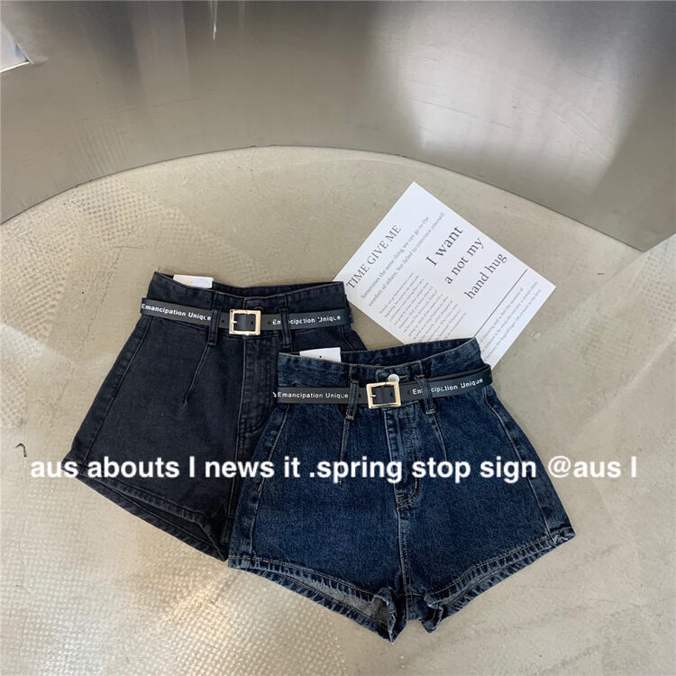 [aus] Korean simple skinny denim shorts (with waist rope) 6925# LSW