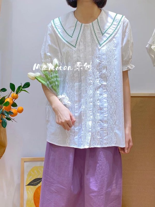 [Mammon] single breasted large lapel comfortable shirt 2058 # ll