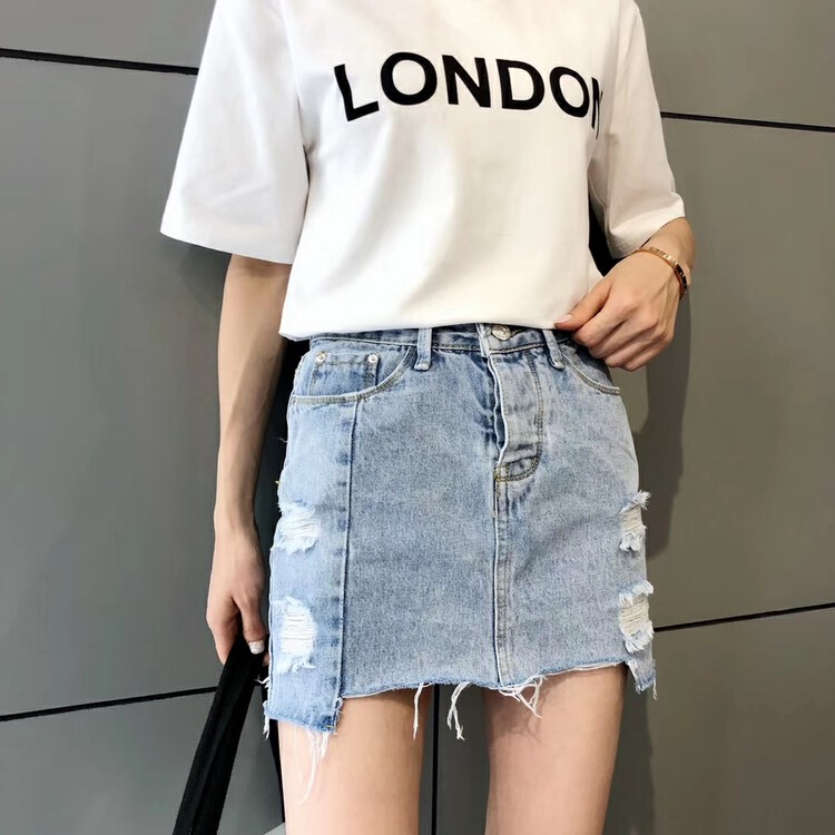 Original price 56.40! [T.H] Korean version simple and versatile hole skirt 60399# LSW