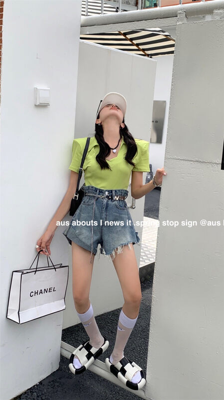 [aus] retro design Korean denim shorts (with waist rope) g623# LSW