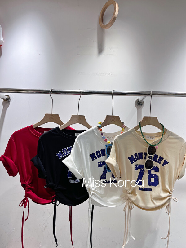 [Miss Korea] casual letters short drawstring short sleeve T-shirt 3372# HBx