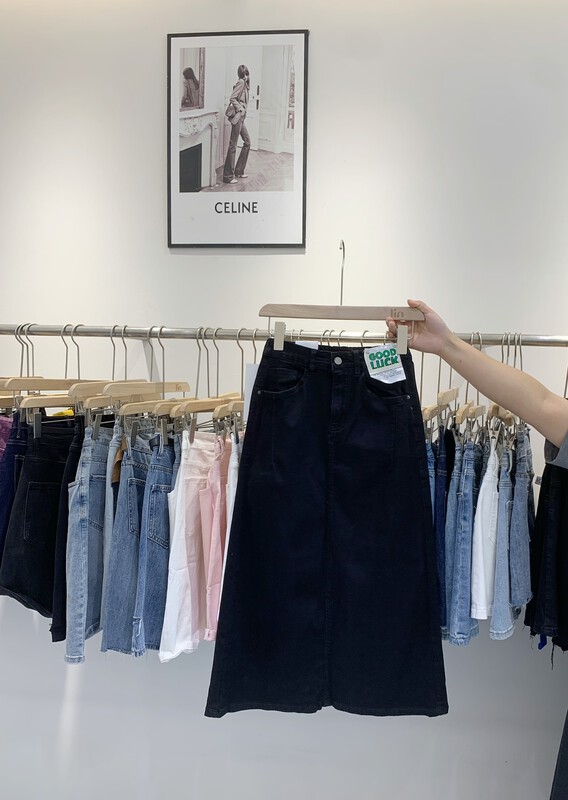 Original price 84.60! [T.H] Korean loose A-style semi elastic waist elastic medium length skirt 66903-1 \lsw