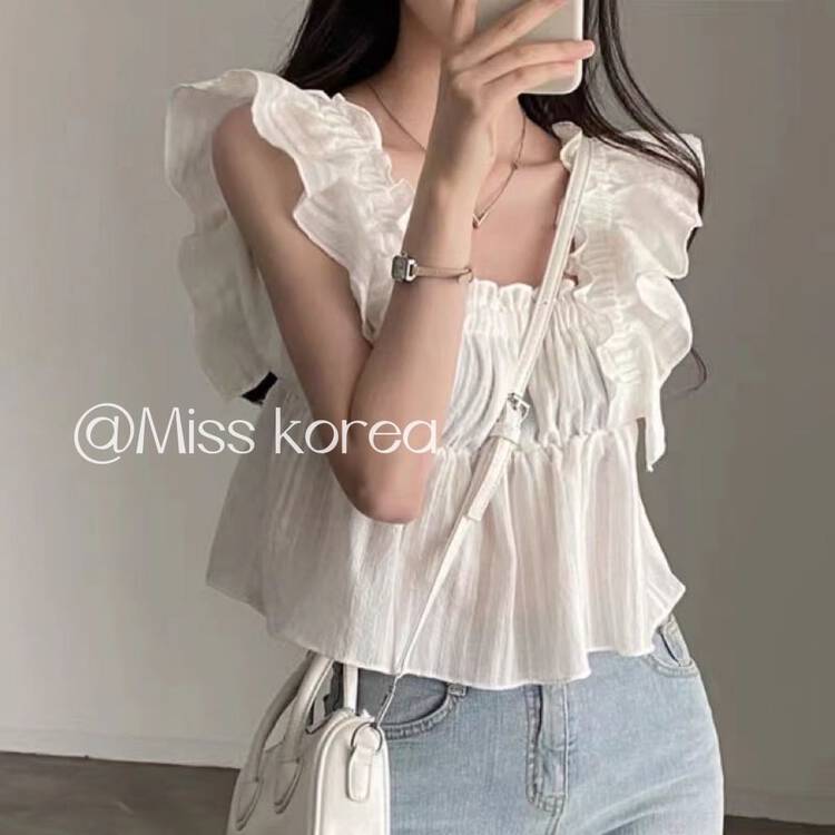 [Miss Korea] Korean solid color Feifei sleeve shirt 3377# HBx