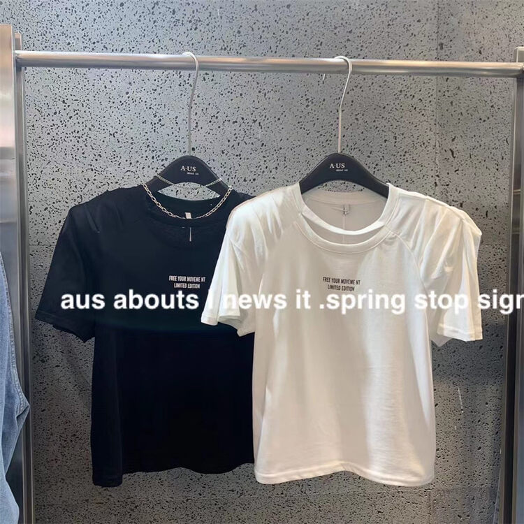 [aus] round neck lettered fashion short sleeve T-shirt w055\lsw