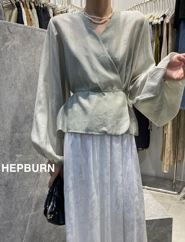 [Hepburn Hepburn] advanced one piece bubble sleeve shirt (with waist rope) h3636# Fhx