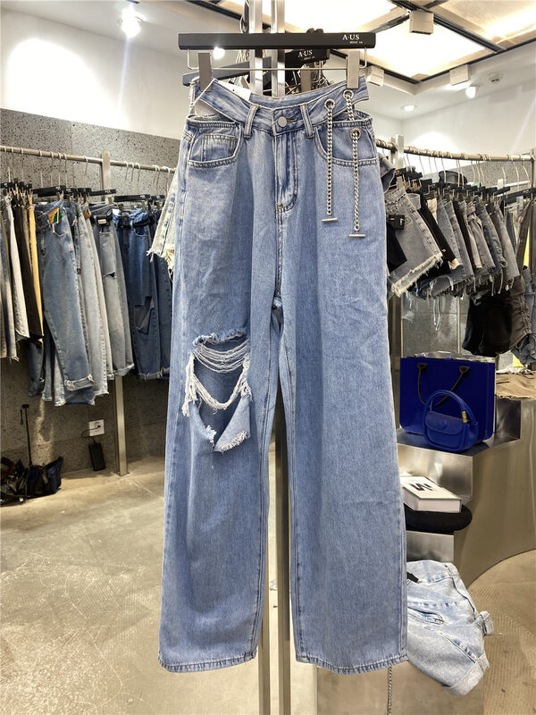 [aus] pierced wide leg fashion jeans 6929# LSW